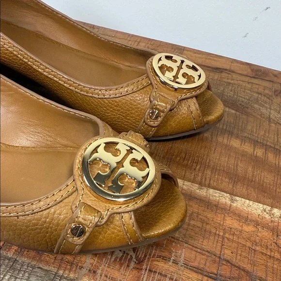 Tory Burch Brown Peep-Toe Small Wedge, Women’s 8.5 - Picture 4 of 10